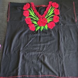 Embroidered Handmade Black and Red Women's Top